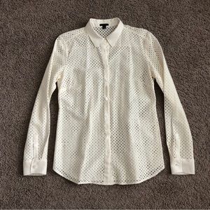 Ann Taylor White Eyelet Lace Button Up Shirt